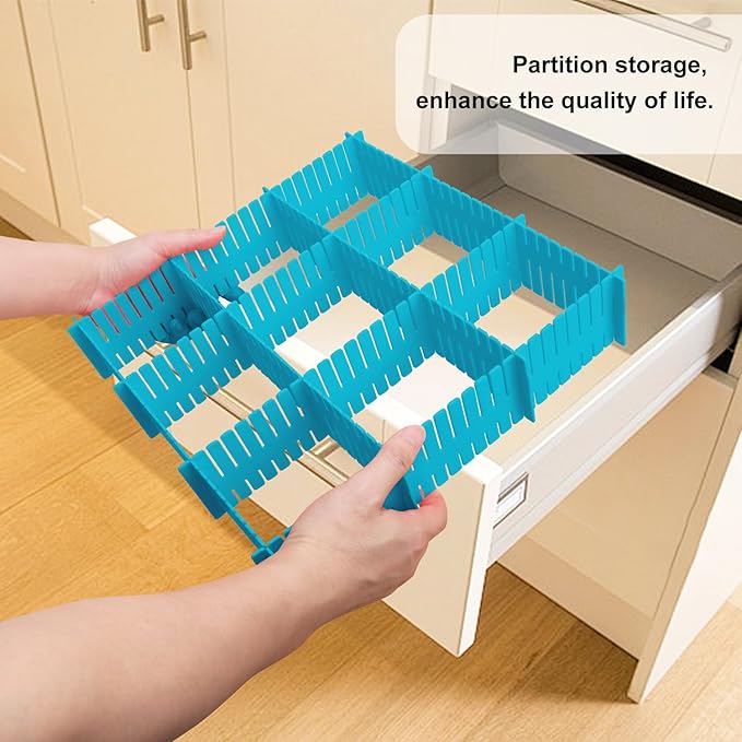 100 PCS Premium DIY Drawer Dividers, Blue, Adjustable Drawer Dividers for Perfectly Organized Drawers, Tidying Makeup, Clothes, Underwear, Cutlery, Kitchen, Bathroom, Bedroom, Office