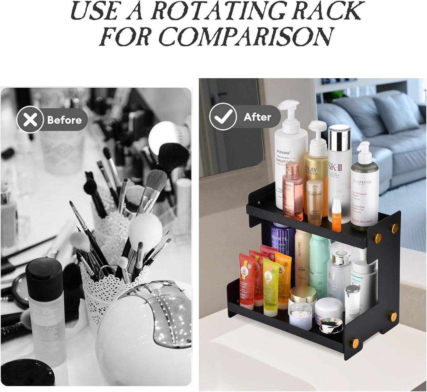 FFK 2 Tier Bathroom Countertop Organizer, Storage Shelf for Cosmetics, Ideal for Cabinet, Pantry, and Desktop, for Kitchen and Office