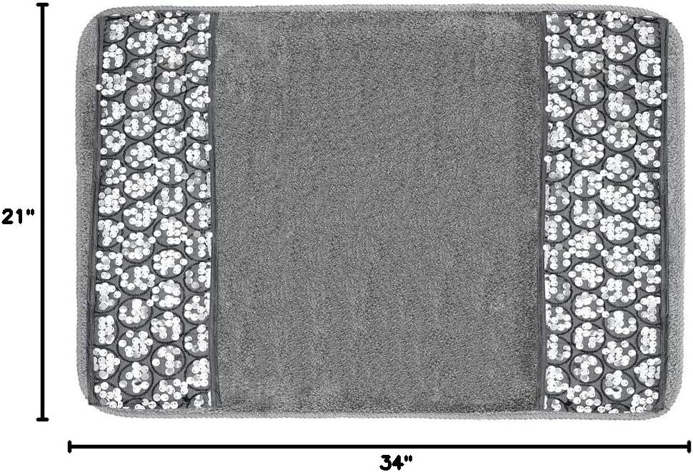 Zahari Home Sinatra Modern Bathroom Rug Classic Luxury Bath Rug Contemporary Decor Silver Bath Mat for Shower Unique Design Stylish Bathroom Rug Bath Shower Tub Decor Bling Silver