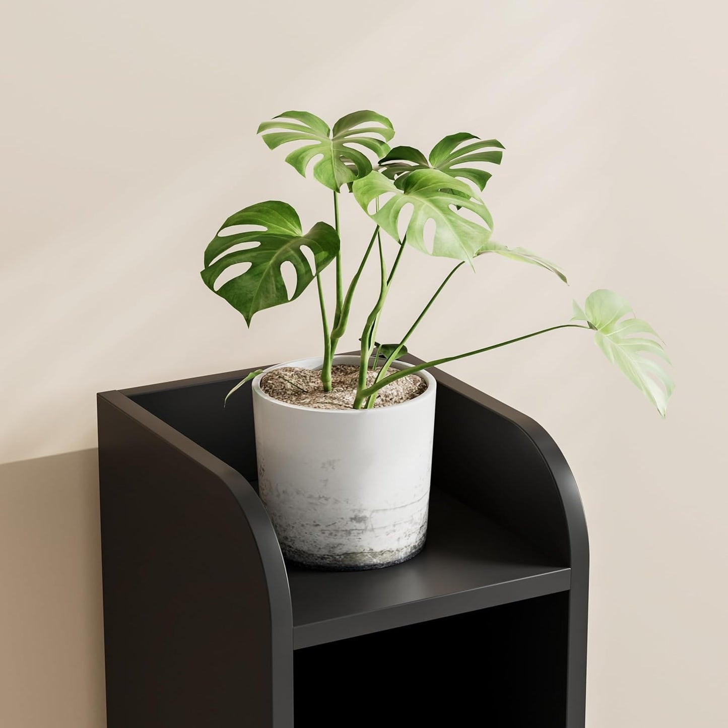 Homhedy Small Bathroom Storage Corner Floor Cabinet with Door and Shelves, Beside The Toilet Paper Stand for Skinny, Narrow Toilet Paper Cabinet, 7.9" D x 7.1" W x 31" H, Black