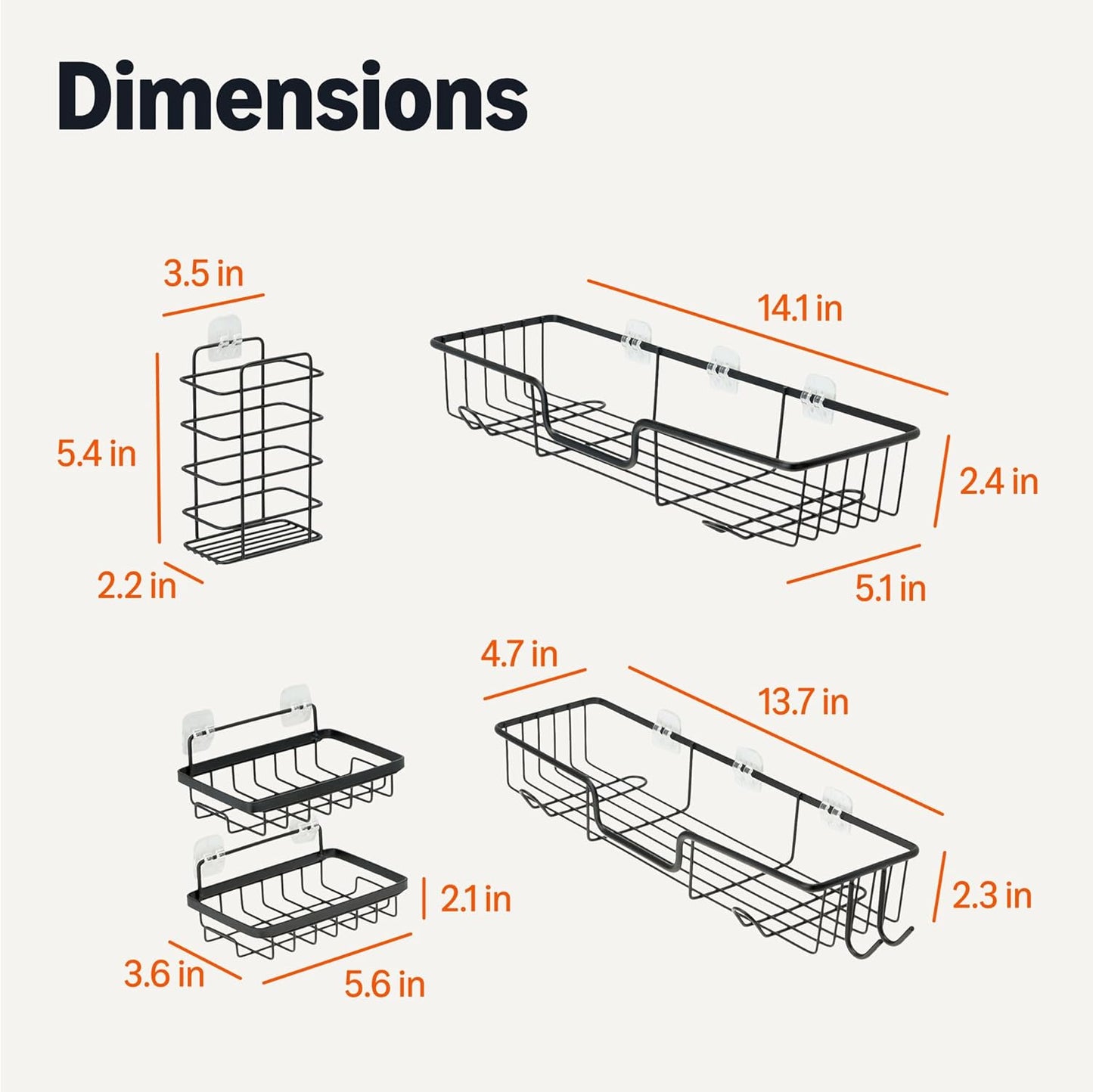Amazon Basics Shower Organizer Caddy with Soap Holder, Stainless Steel, Black, Set of 5
