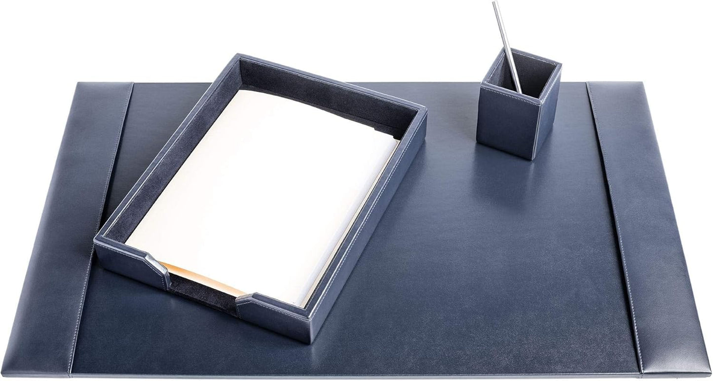 DACASSO Bonded Leather Desk Set - Luxury Leather Desk Pad & Desk Organization Essentials (Navy Blue, 3 Piece)