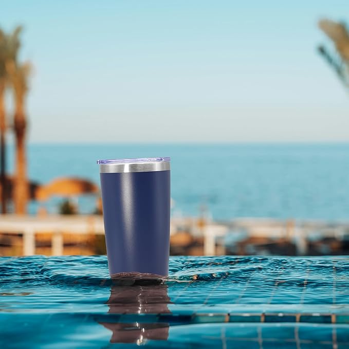 20 oz Tumbler Coffee Travel Tumblers Bulk with Lid Stainless Steel Double Wall Vacuum Insulated Mug Powder Coated Cups fit Car Cupholder for Hot and Cold - Navy, 1Pack