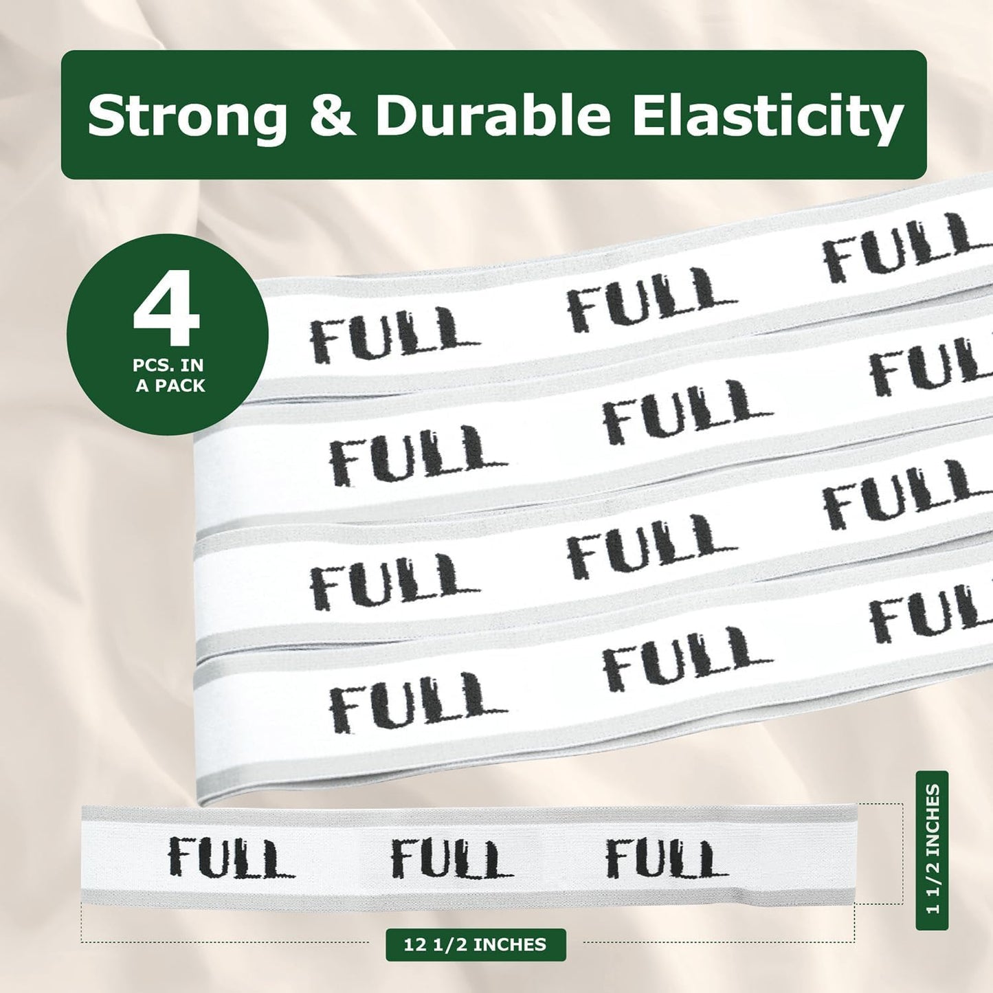 ECOHomes Bed Sheet Organizer and Storage Size Label Bands | Bed Sheets Set Organizers for Linen Closet Organization - Elastic Bedding Band Labels for Organizing Bedsheet (Full 4PCs Pack | White)