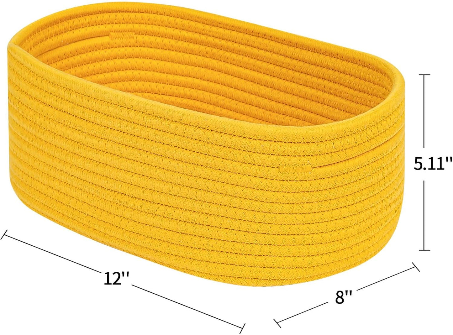 CubesLand Rope Woven Storage Baskets, Small Baby Nursery Organizer Basket, Rectangular Organization/Storage Bins, Closet Shelves Baskets,Empty Gift Basket 3 Packs, Yellow