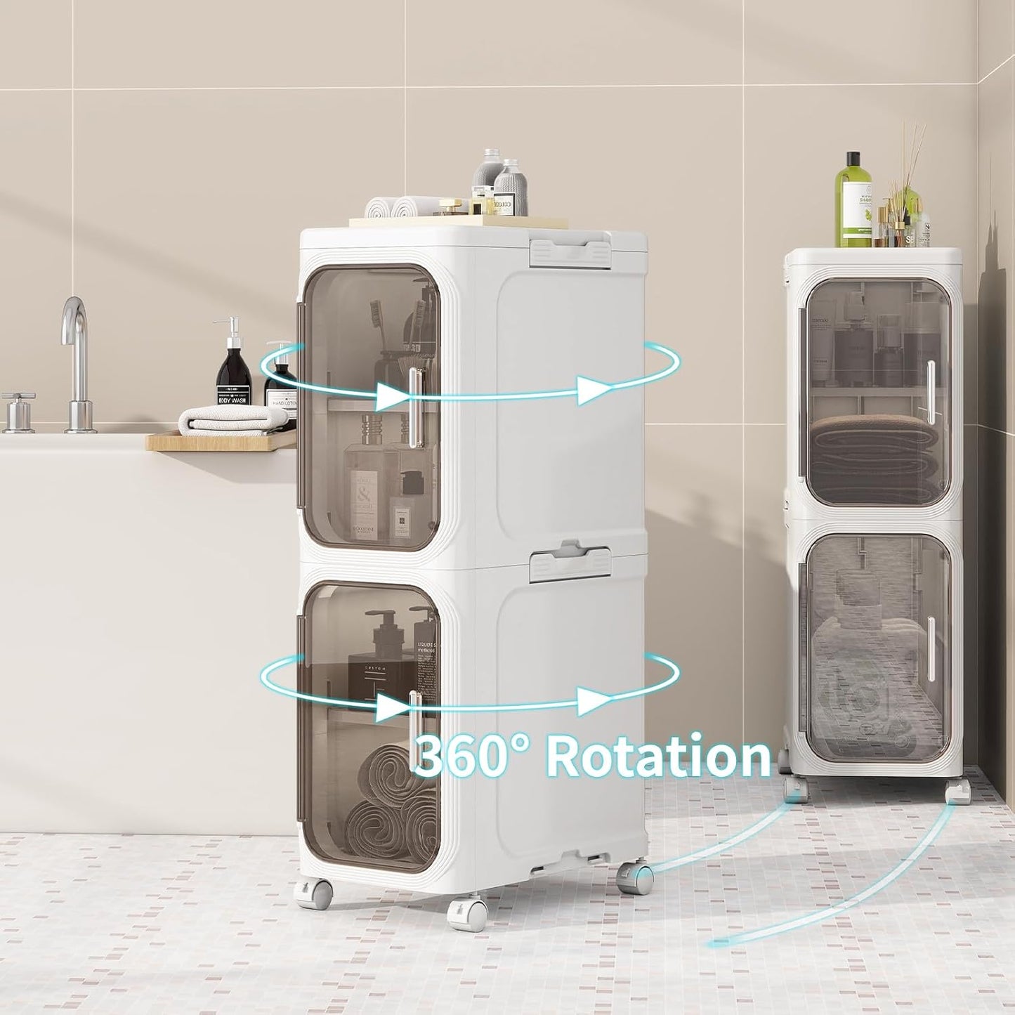 KHNR 3-Tiers Slim Bathroom Storage Cabinet, Foldable Storage Cabinets,Narrow Bathroom Storage,Movable Bathroom Storage Organizer for Small Spaces,Bathroom,Kitchen,Laundry,White