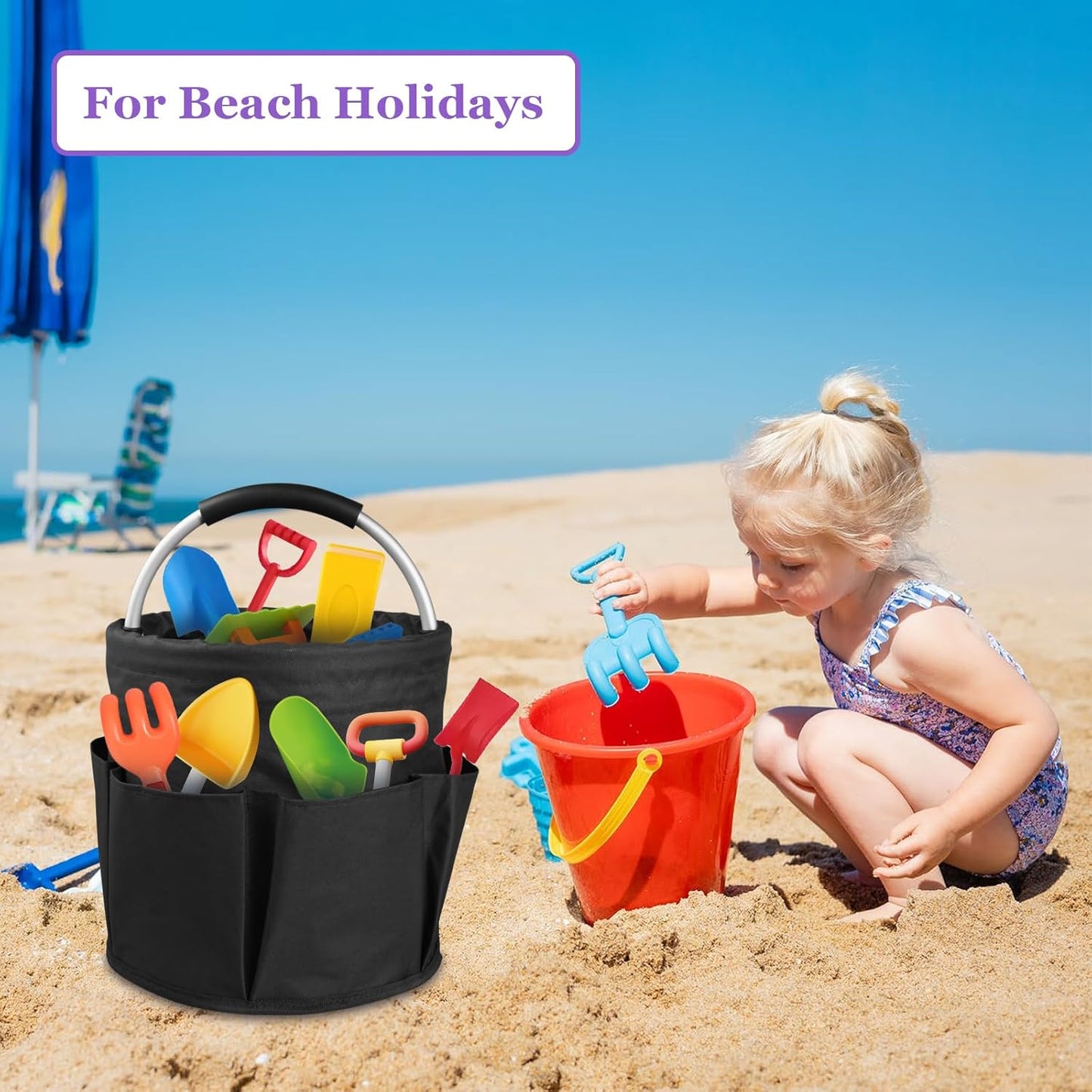 17L Cleaning Caddy with Handle and 6 Pockets, Foldable Cleaning Supply Caddy, Portable Shower Caddy in 600D Oxford Fabric, Multifunctional Storage Basket for Camping, Gardening, Black