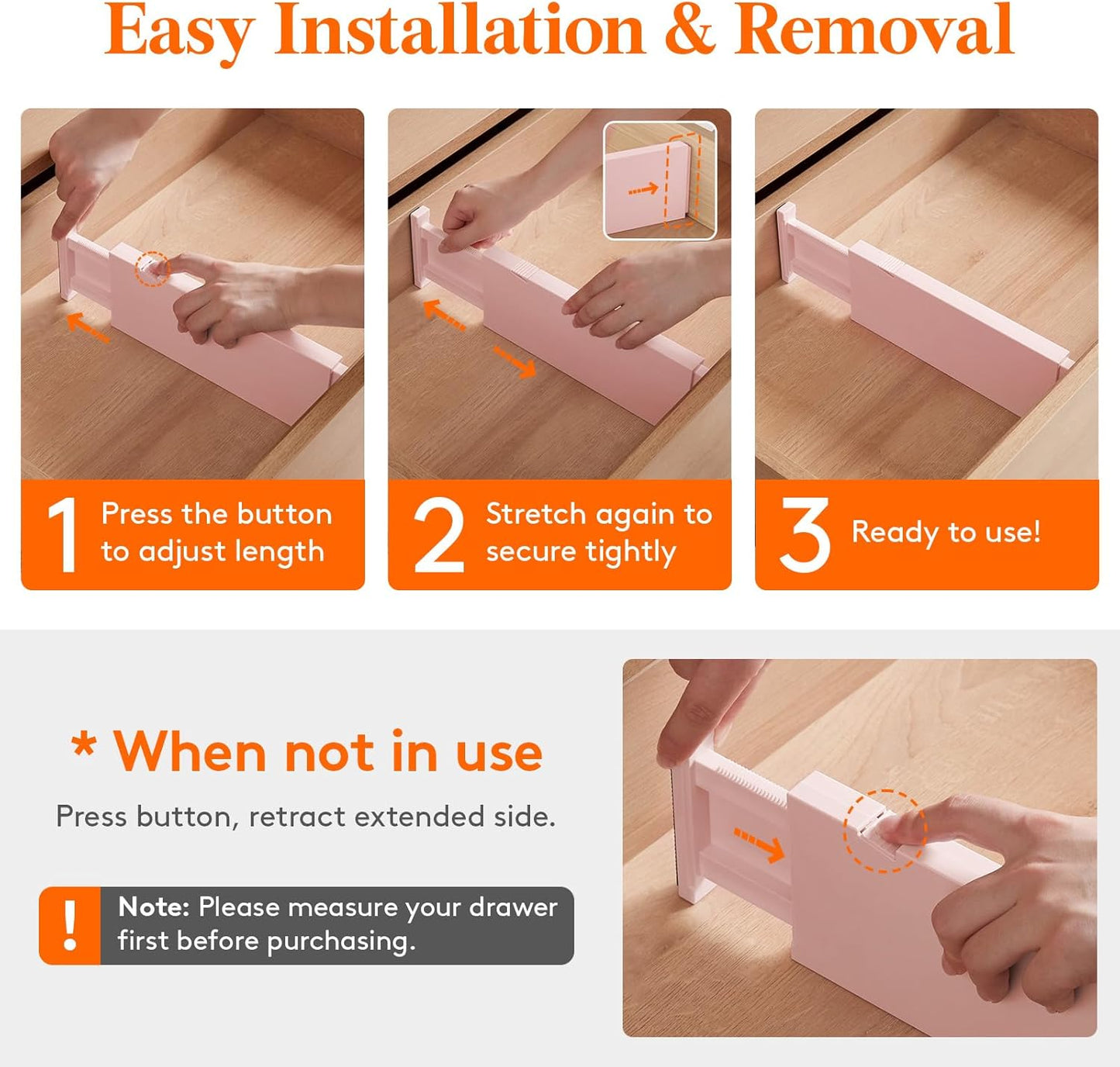 Lifewit 12 Pack Drawer Dividers Plastic 4" High, 11-17" Adjustable Drawer Organizers for Clothes, Expandable Dresser Separators in Bedroom/Bathroom/Kitchen/Office Organization and Storage, Pink