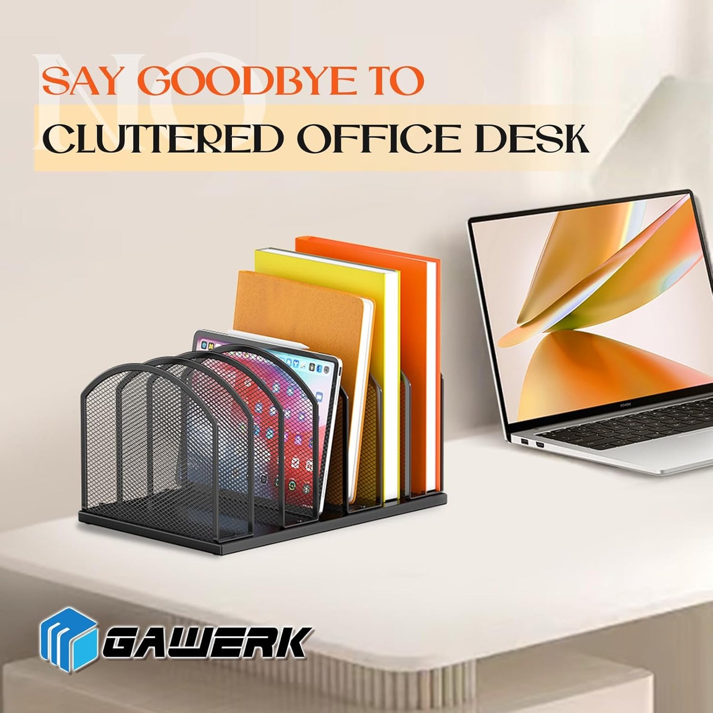 7-Section Metal Upright File Sorter Organizer,Office Small Letter Sorter Desktop File Organizer Metal Mesh Iron Sole, Black