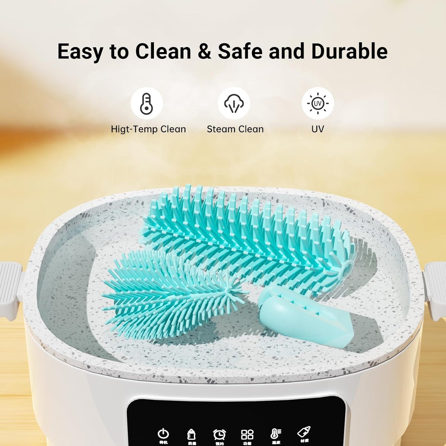 Baby Bottle Brush Cleaner Set - 7 in 1 Travel Bottle Cleaning Brush Kit with Silicone Bottle Brush, Nipple Brush, Soap Dispenser, Portable Drying Rack, Breast Pump & Bottle Cleaning Kit - Lake Green