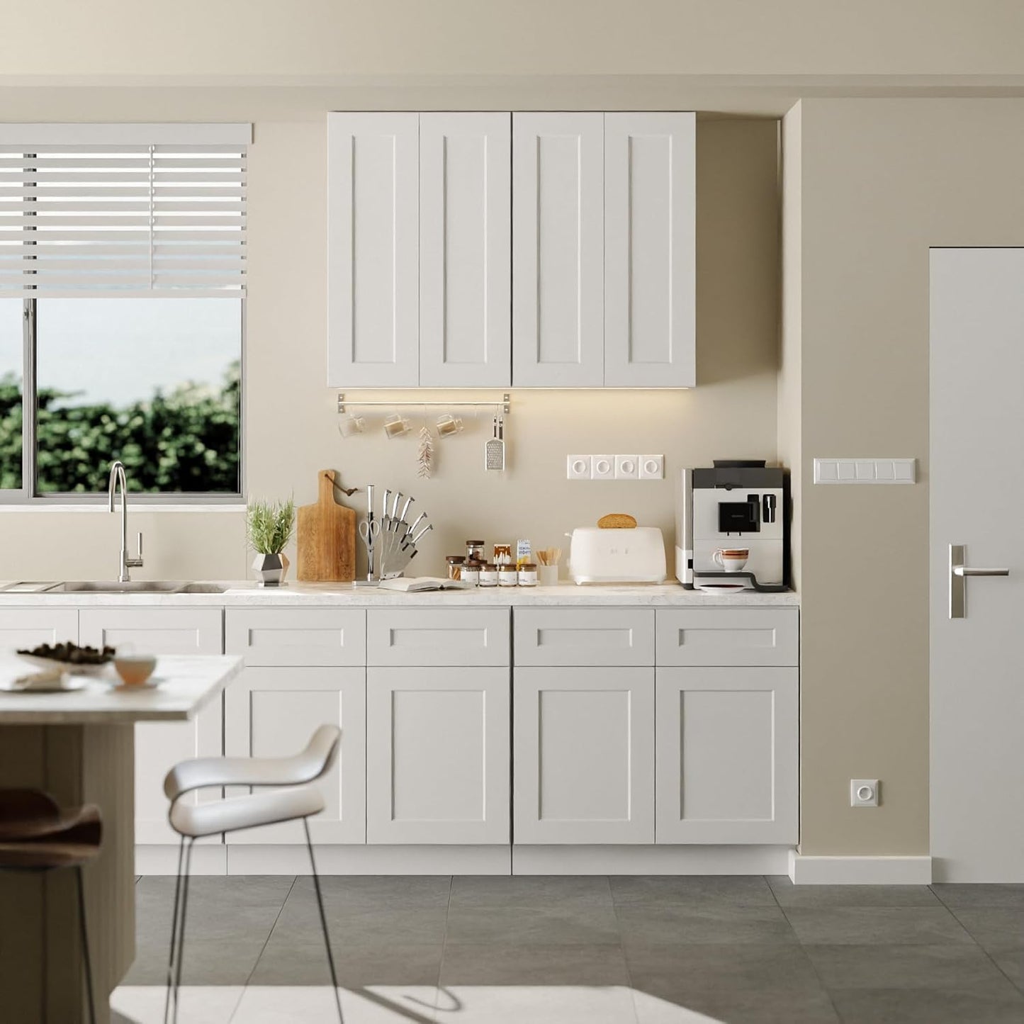 Kitchen Wall Cabinet, Solid Wood RTA Medicine Storage Organizer Cabinets with 2 Soft-Closing Shaker Doors & Adjustable Shelves, Space-Saving for Laundry, Bathroom, Garage - White