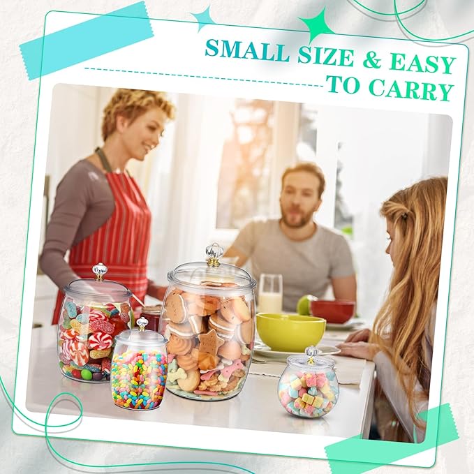 Nuogo 4 Pcs Plastic Candy and Cookie Jars with Lids Clear Cookie Container Candy Jars Large Airtight Apothecary Storage Organization for Wedding Home Kitchen Bar(30/42/64/128 oz)