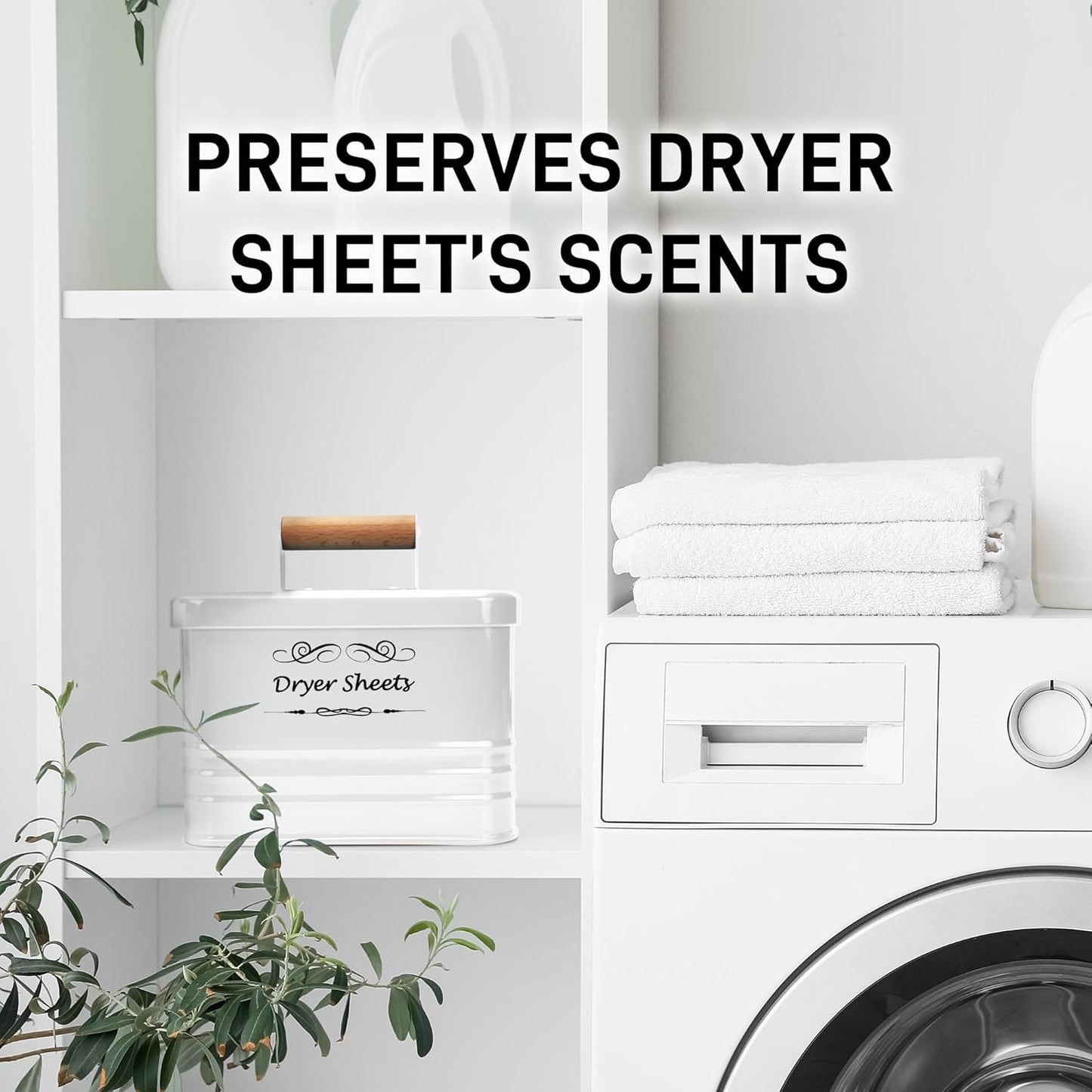 ELITAPRO Dryer Sheets Holder for Laundry Room - Farmhouse Dryer Sheet Box with Lid - Laundry Room Decor & Accessories - Metal Dryer Sheet Container for Laundry Room Organization & Storage (White)