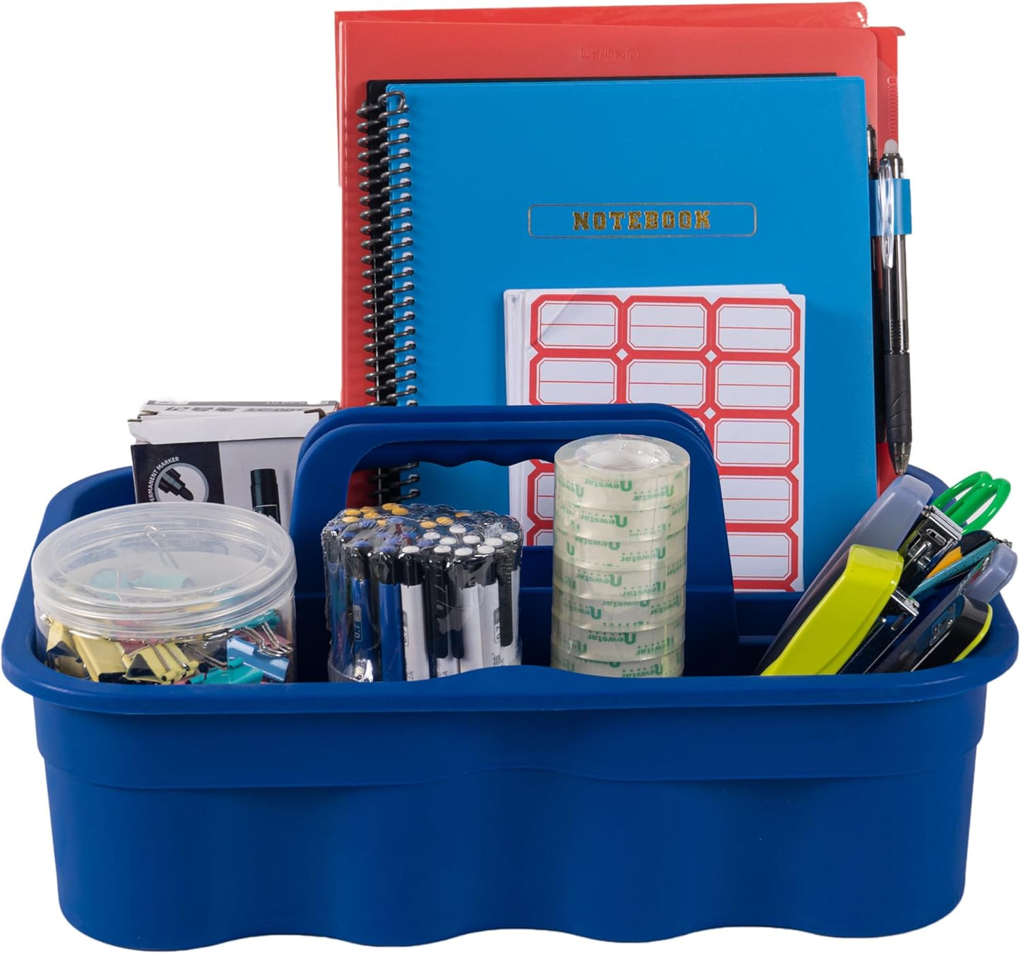 Matthew Large Plastic Tote Tool & Deluxe Supply Cleaning Caddy with Handle Portable Shower Basket Storage Caddy for Cleaning Products Organizer,Take-Out Coffee/Soft Drink,Bath Multi Use - Blue