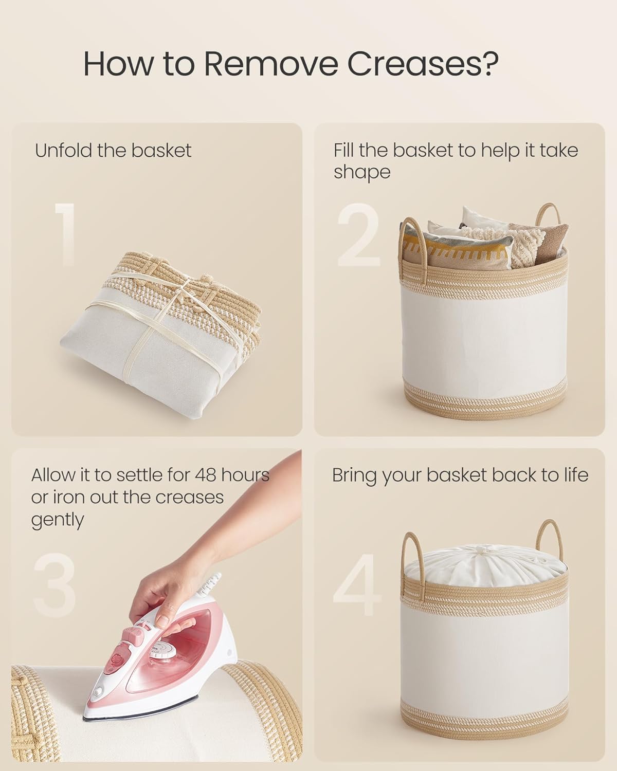 SONGMICS Laundry Hamper 90L, Laundry Basket with Handles, Laundry Bag with Lid, Cotton Rope, Drawstring, for Clothes, Blankets, Living Room, Bedroom, Tan URLH090K01