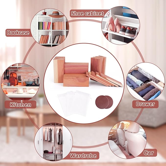 Woodever 40 Pack Cedar Planks for Clothes Storage, 100% Natural Aromatic Cedar Wood Pieces for Closets and Drawers, with Sandpaper and Sachets