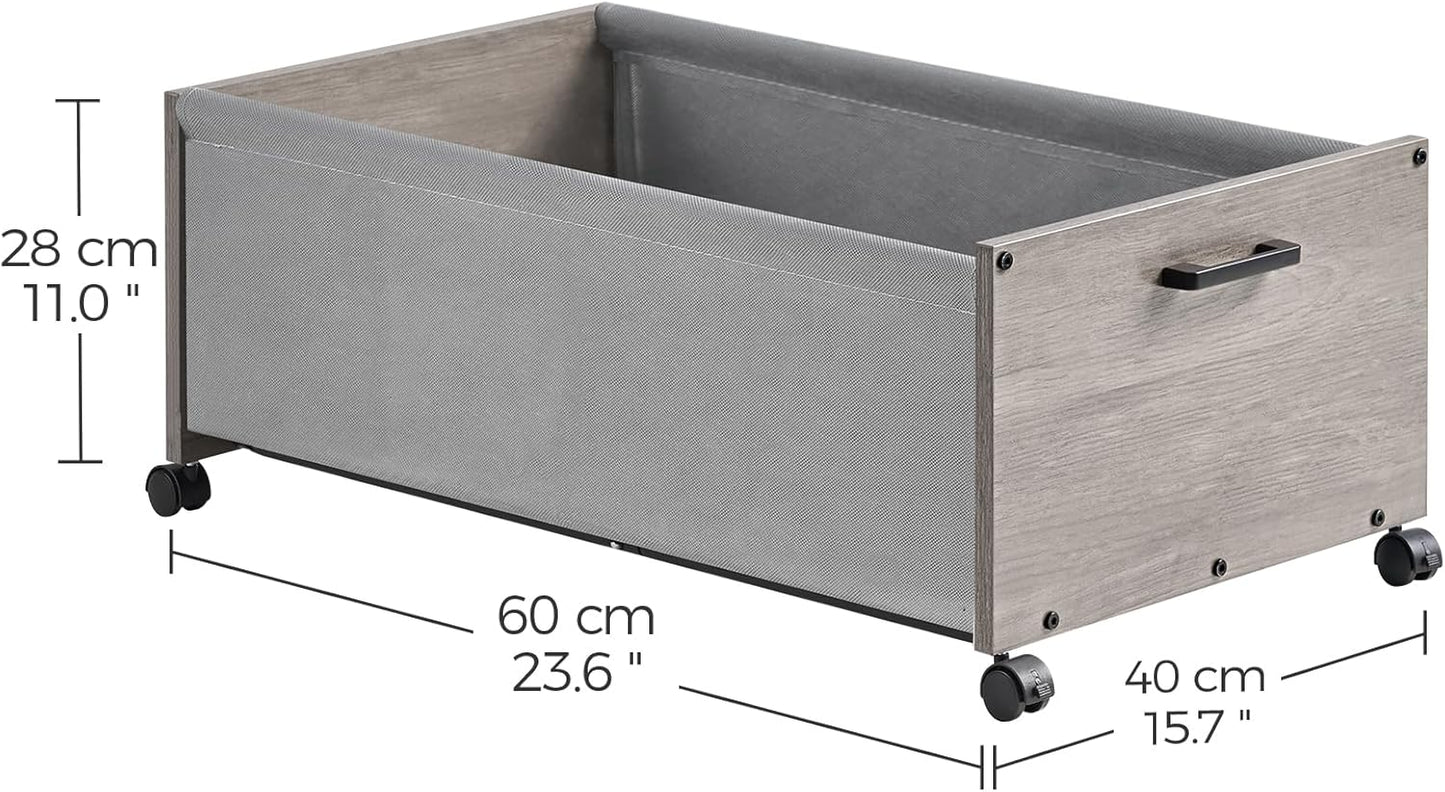 Under Bed Storage with Wheels, Wooden Under Bed Drawers On Wheels, Rolling Under Bed Shoe Storage, Space Saving,70L