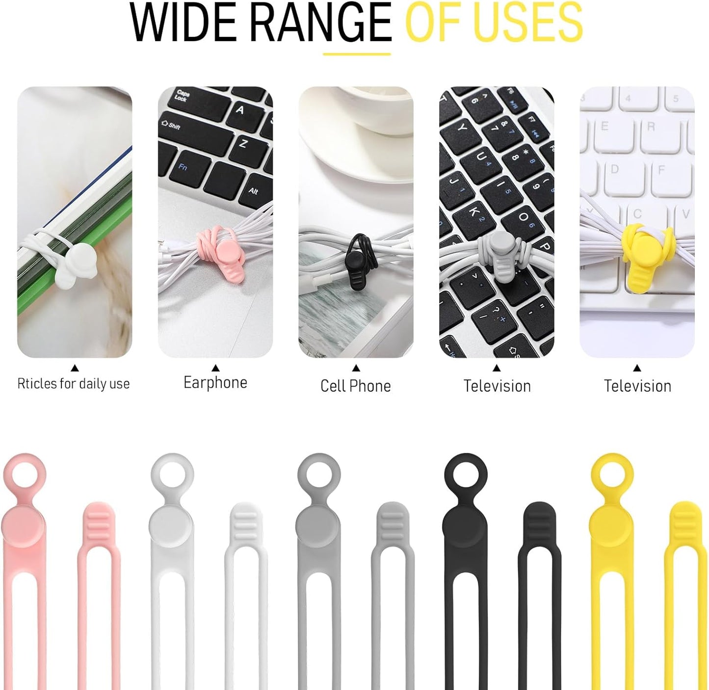 Nuanchu 40 Pcs Silicone Cable Ties Reusable Holder Adjustable Straps Multipurpose Charging Cable Organizer for Fastening Charging Cords Wires(4.17 Inch,Assorted Color)
