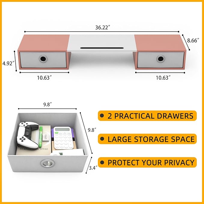 WESTREE Dual Monitor Stand Riser with Two Drawers, Extra Large Storage Monitor Stand for 2 Monitors, Desktop Oraganizer Stand for Computer,Laptop,Screen,Printer,TV