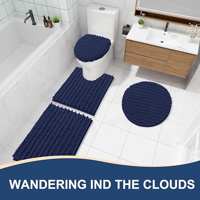 Arotive Luxury Chenille Bathroom Rug Mat, Extra Soft Thick Absorbent Shaggy Bath Rugs, Non-Slip Machine Wash Dry, Plush Bath Mats for Bathroom, Shower and Tub, 54x24, Navy