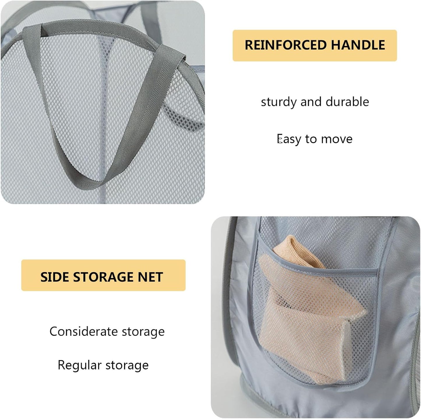 Foldable Mesh Popup Laundry Hamper,Laundry Basket Easy to Open and Fold for Dorm,Travel, College Dorms, and More (2 light gray)