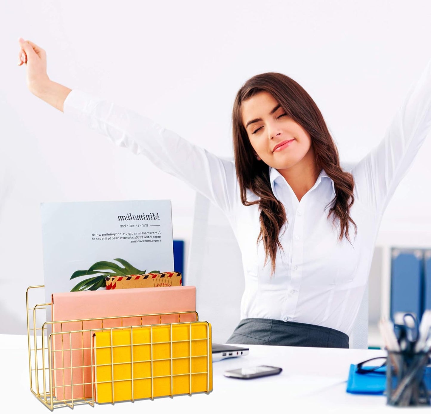 Desktop Mail Organizer File Organizer Metal Wire Mail Sorter Letter Organizer Magazine Rack for Letters, Mails, Books, Postcards, Brochures, Mail Holder (3 Slot, Gold)