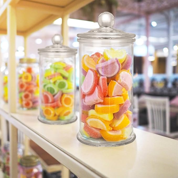 2 Pack Glass Apothecary Jars with Lids, 32oz Clear Bathroom Accessories Canisters Storage Organizer, Cotton Ball Holder Containers, Glass Jars for Bathroom, Vanity, Laundry Room