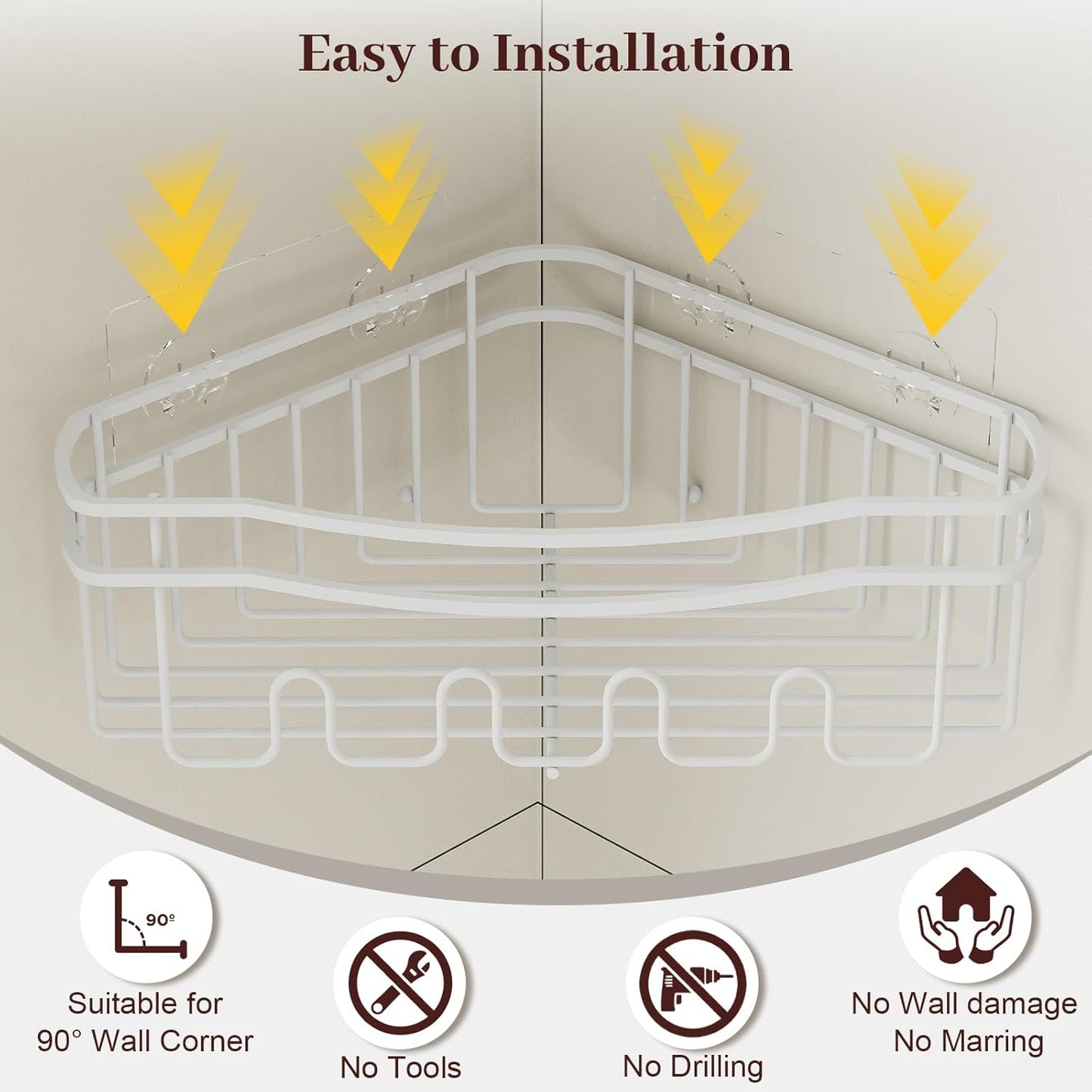 white corner shower caddy with depth caddy and Built in 12 hooks rustproof wall mounted shower shelf 3 pack shower storage for bathroom kitchen room and laudry room.