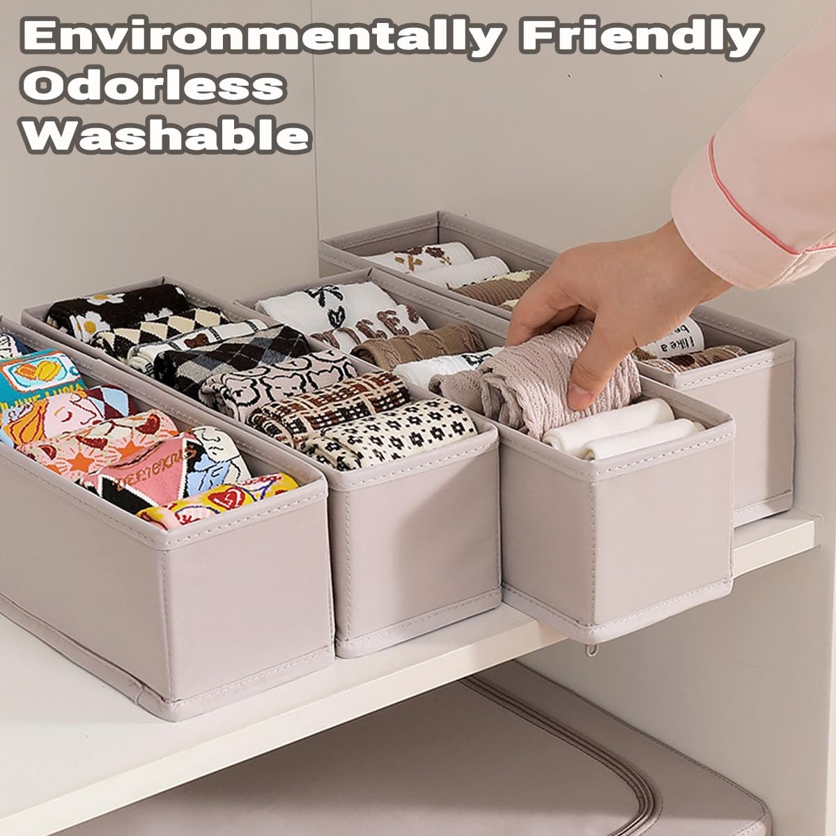 MURRI&MURRDI 6-Pack Foldable Fabric Sock Drawer Organizer, Small Dresser Drawer Organizer for Clothes, Storage Divider Bins for Clothing Underwear Bra Fits Nursery Closet, Gray