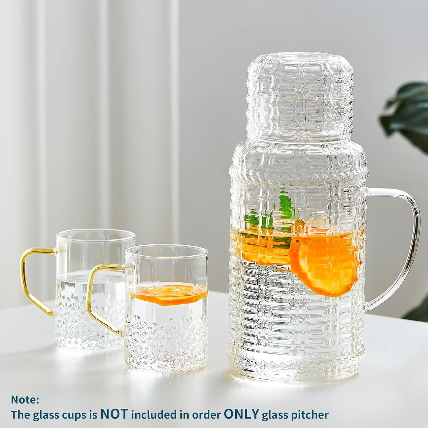 68OZ Glass Pitcher with Lid and Spout, Water Jug, 2000ml Carafe for Hot/Cold Water, Large Iced Tea Pitcher for Coffee, Juice and Homemade Beverage (Textured)