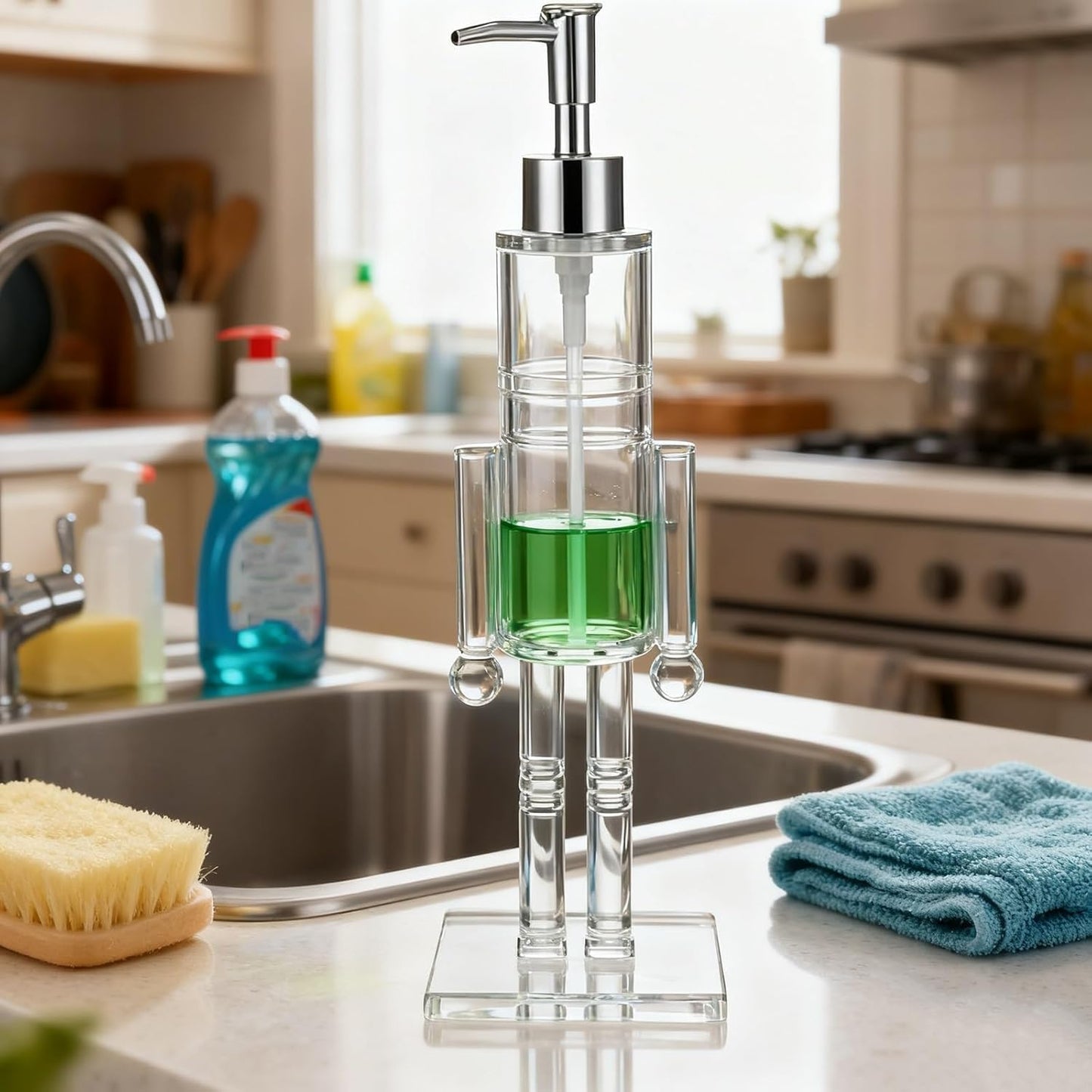 Clear Nutcracker Soap Dispenser for Bathroom & Kitchen – Refillable Acrylic Christmas Hand Soap Pump Bottle Holiday Décor Gift (2 pcs)