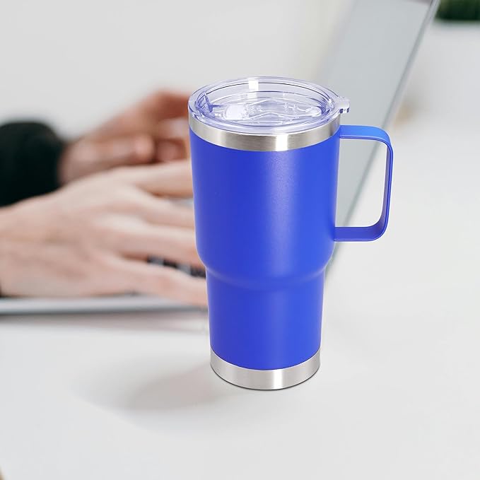 20 oz Tumbler with Handle and Lid, Stainless Steel Tumbler Insulated Travel Coffee Mug, Spill Proof Double Wall Vacuum Tumbler Cup Keep Drink Hot & Cold, Dark Blue, 1 Pack