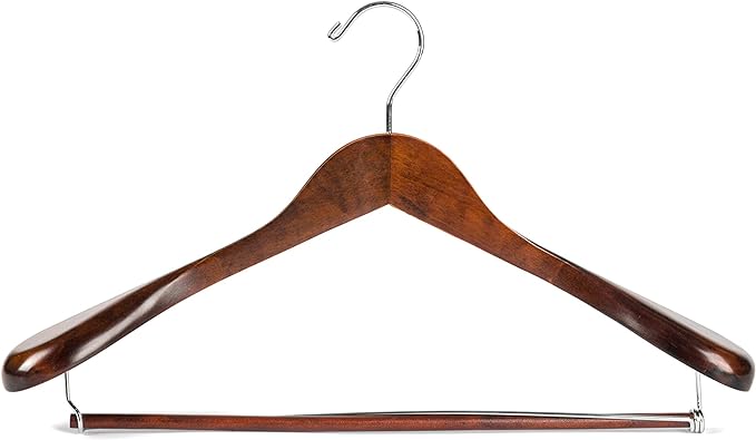 Luxury Wide Shoulder Wooden Hangers 6 Pack, with Locking Bar, Smooth Retro Finish Wood Suit Hanger Coat Hanger for Closet, Holds Up to 20lbs, 360° Swivel Hook, for Jacket, Dress Heavy Clothes Hangers