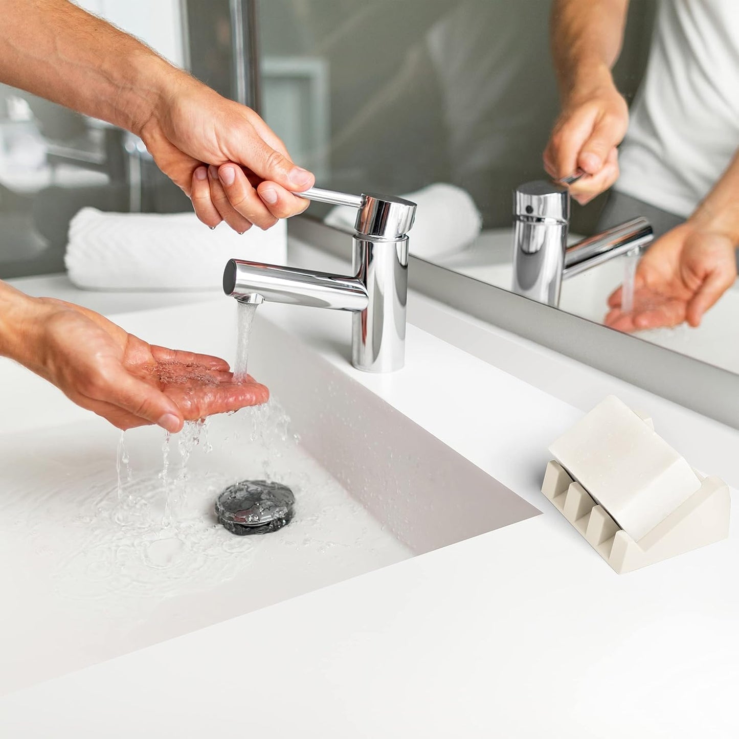 Silicone Soap Dish (USA Patented) Self Draining Bar Soap Holder for Shower Bathroom Sink, Drying Soap Dish Tray Sponge Holder Easy Cleaning Soap Saver Travel Accessories (Beige, 2)