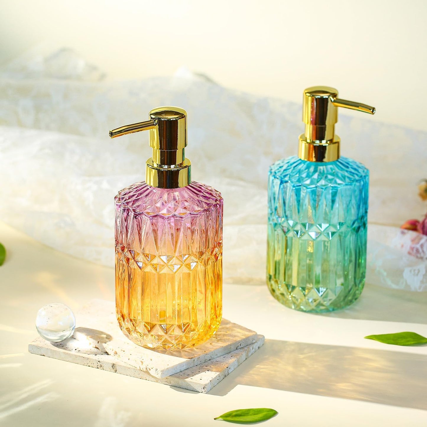 Soap Dispenser with Pump, Refillable Liquid Hand Soap Dish Soap Dispensers for Bathroom Counter, Kitchen Sink (PurpleOrange)