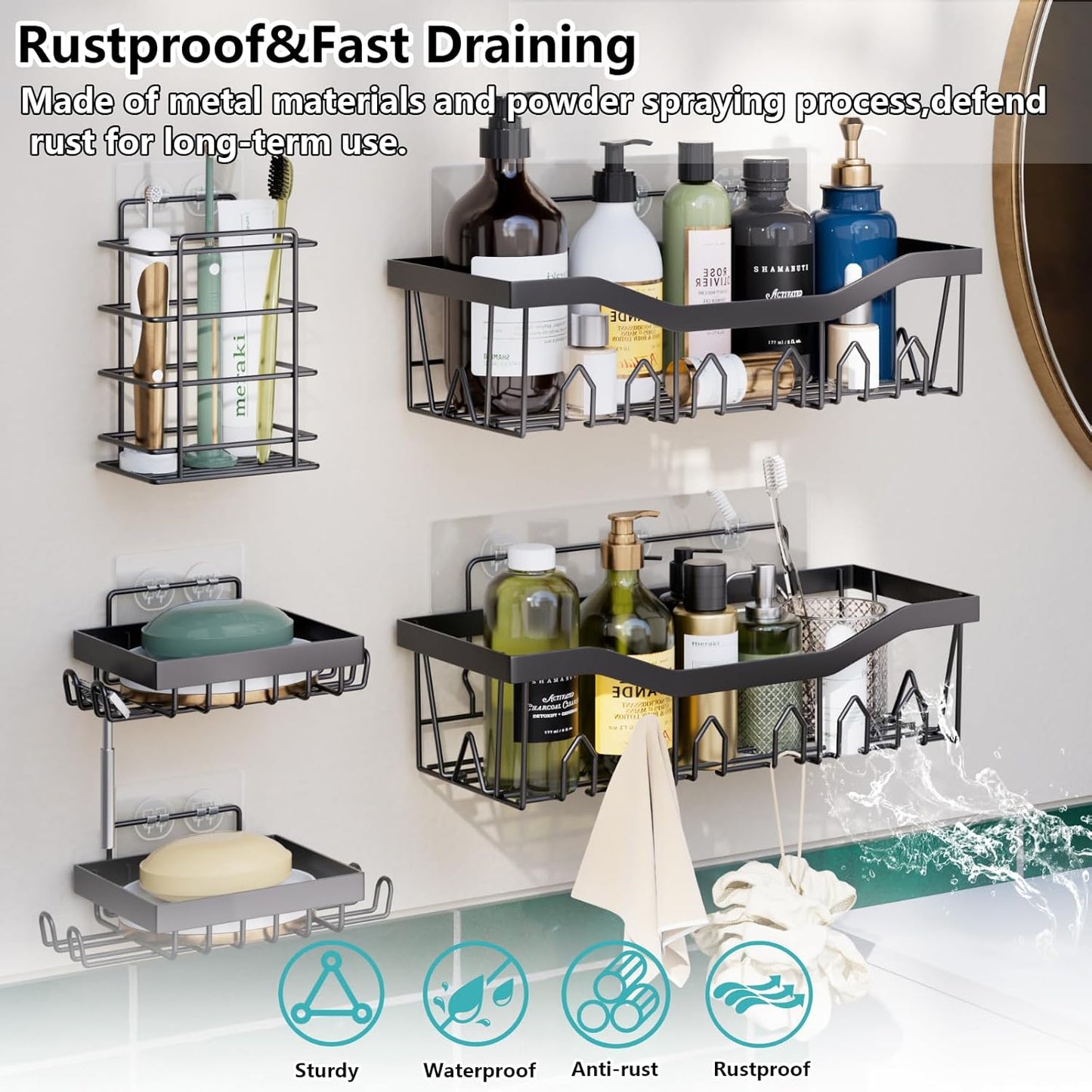 28PC Bathroom Set - Gorgeous Blue Bathroom Set, Bathroom Accessory Set, Blue Shower Curtain Set with 5PC Shower Shelves