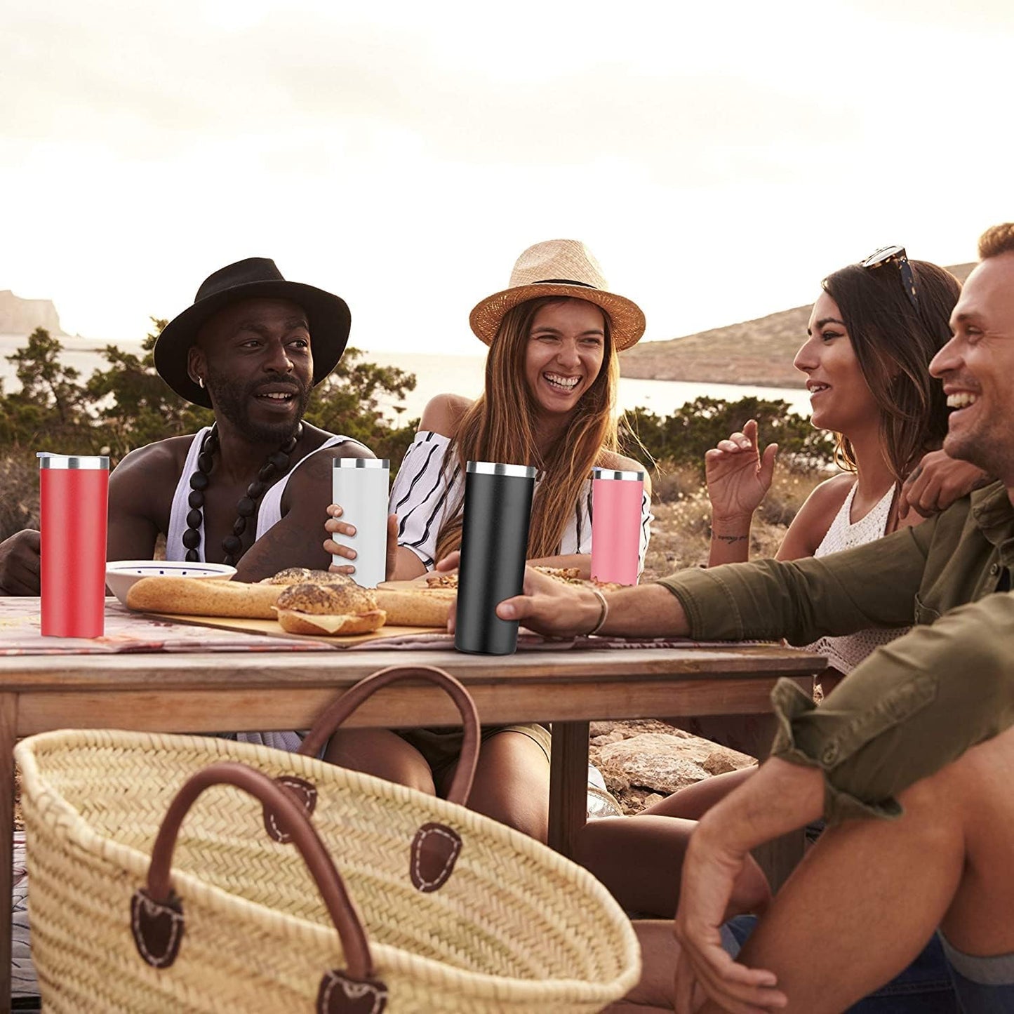 HASLE OUTFITTERS 20 oz Skinny Tumblers Bulk Set, Stainless Steel Insulated Slim Tumblers with Lids, Reusable Double Wall Travel Coffee Mugs, Durable Powder Coated Travel Water Cups(Navy, 12)