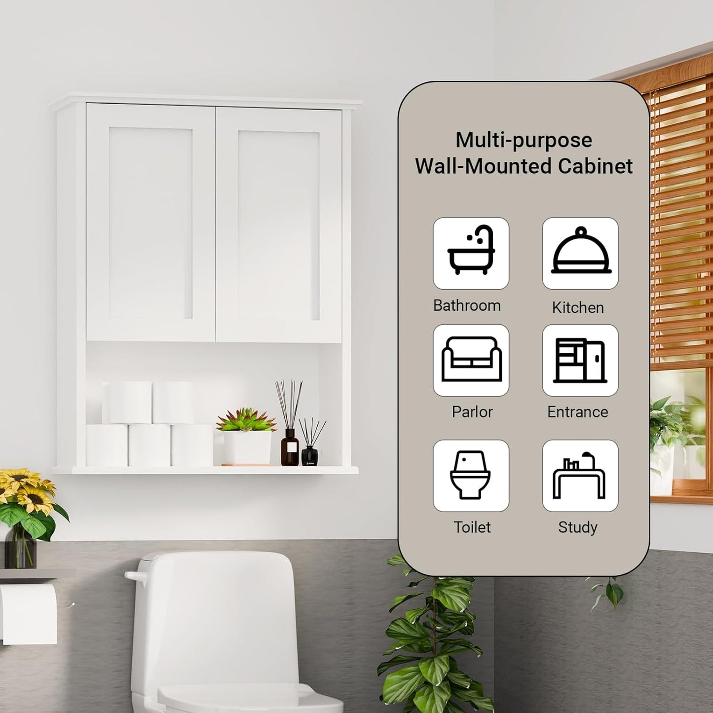 Bathroom Medicine Cabinet - Toilet Cabinet - Wall Mounted Cabinet - Multi Scene Wall Cabinet Storage Solution (Suitable for Bathroom, Kitchen, Living Room; White, Easy to Install)