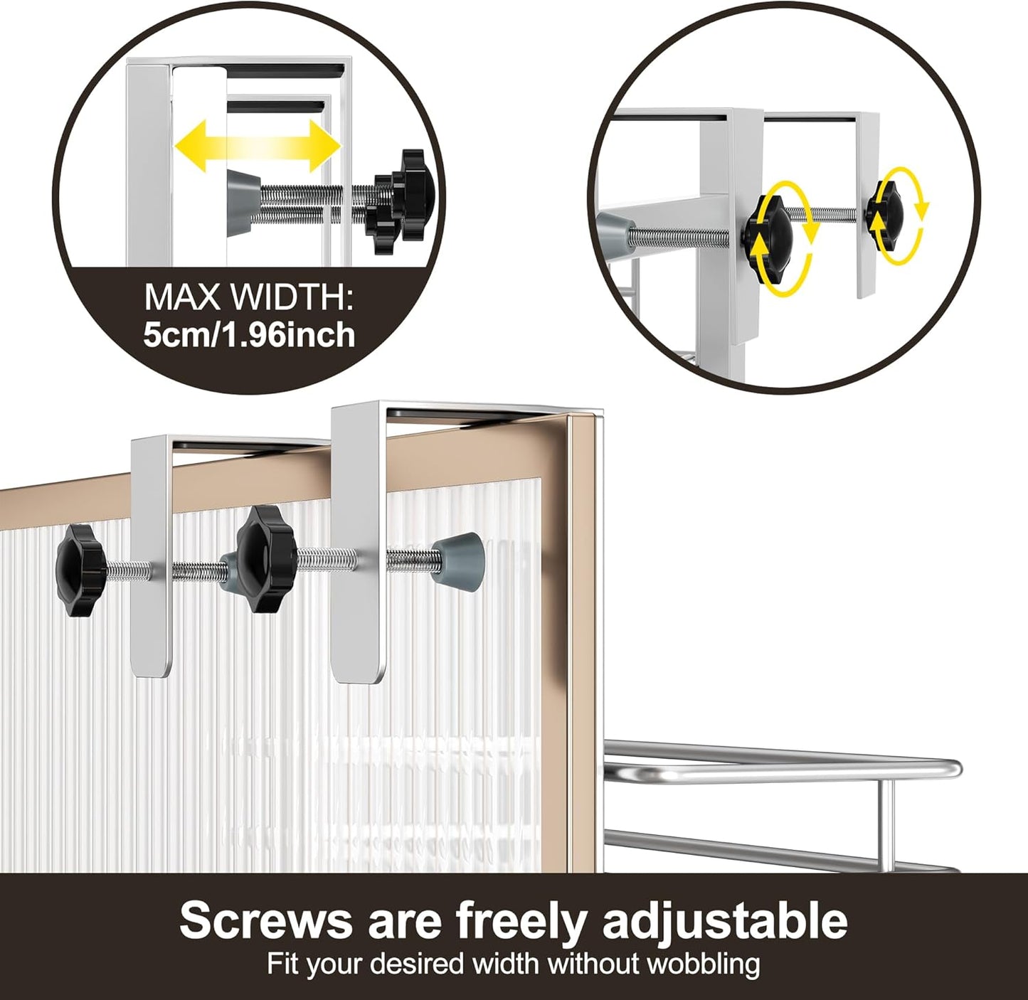 Orimade Adjustable Hanging Over the Shower Door Caddy,Bathroom Organizer Shelf Storage with 4 Hooks for Razor,No Drilling Rustproof Shower Rack Basket, 4 Tier, Silver