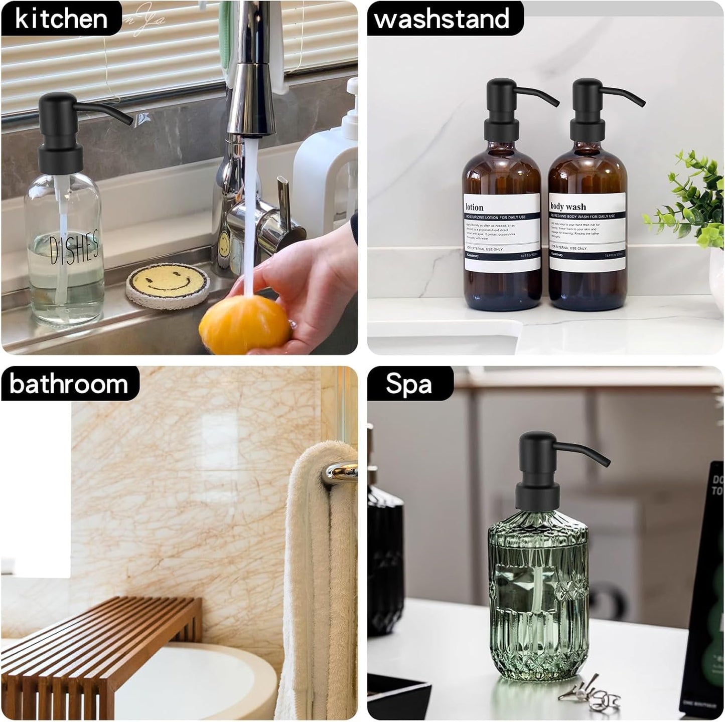 2 Pack Soap Dispenser Pump Head Replacement 304 Stainless Steel for Standard 28/400 (26 mm - 28mm / 1.02 in-1.10 in) Neck Size, Kitchen Bathroom Lotion Refill Dispenser (Black)