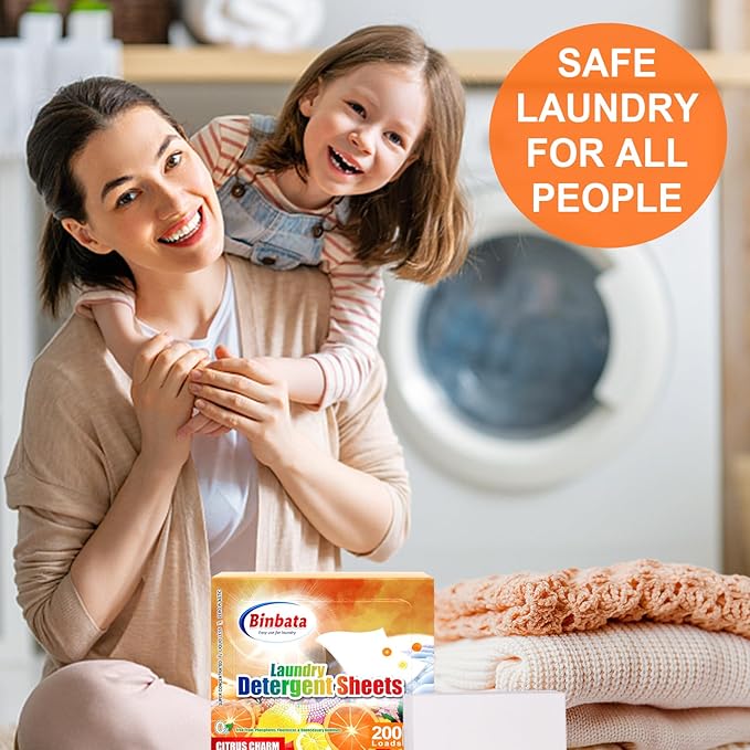 Laundry Detergent Sheets, 200 Loads Citrus Charm Scent Hypoallergenic Eco-Friendly, Biodegradable Plastic Free Liquidless Laundry Sheets Suitable for Sensitive Skin