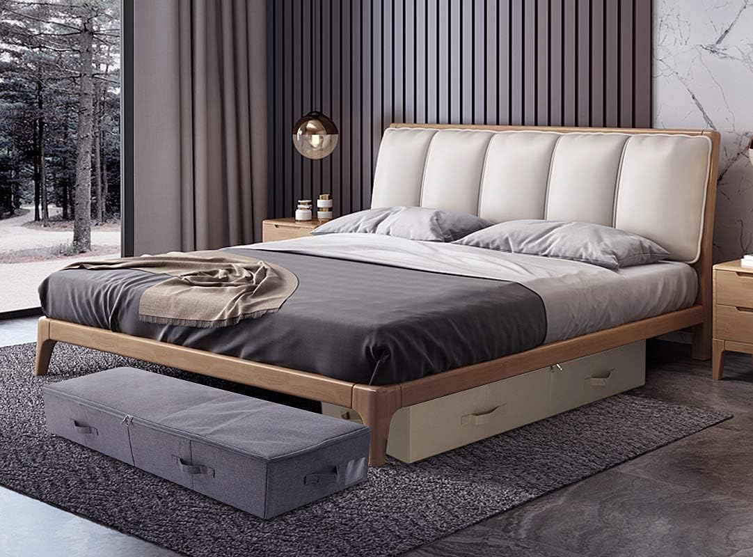 iwill CREATE PRO 39.4" Ultra-Length Foldable & Washable Underbed Storage Organizer Containers for Clothing, Shoes, Bedding - Ideal for Bedroom, College Dorm (Black Gray), Beige