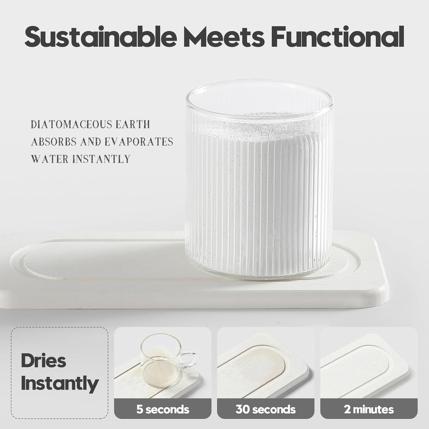 2Pack Water Absorbing Stone Tray for Sink, Diatomite Drying Coasters for Kitchen & Bathroom Counter, Kitchen Soap Dish Makeup Caddy, Dispenser Sponge Holder Space Organizer, White - 8"x 3.8"