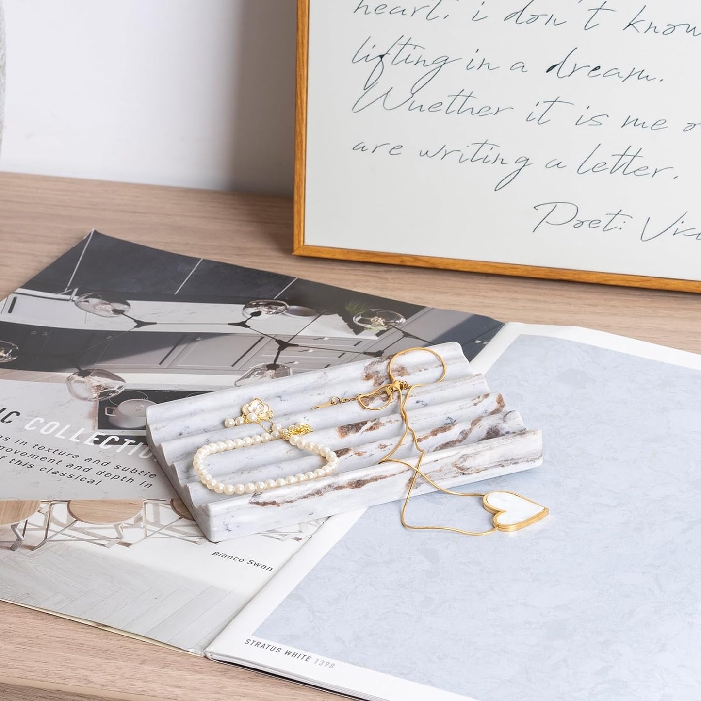 Soap Holder, Marble Soap Dish for Shower, Bar Soaps Holder with Water Ripple Design, Easy Cleaning Soaps Saver for Kitchen Sink,Bathroom, Executive Indian Natural Stone Soap Tray