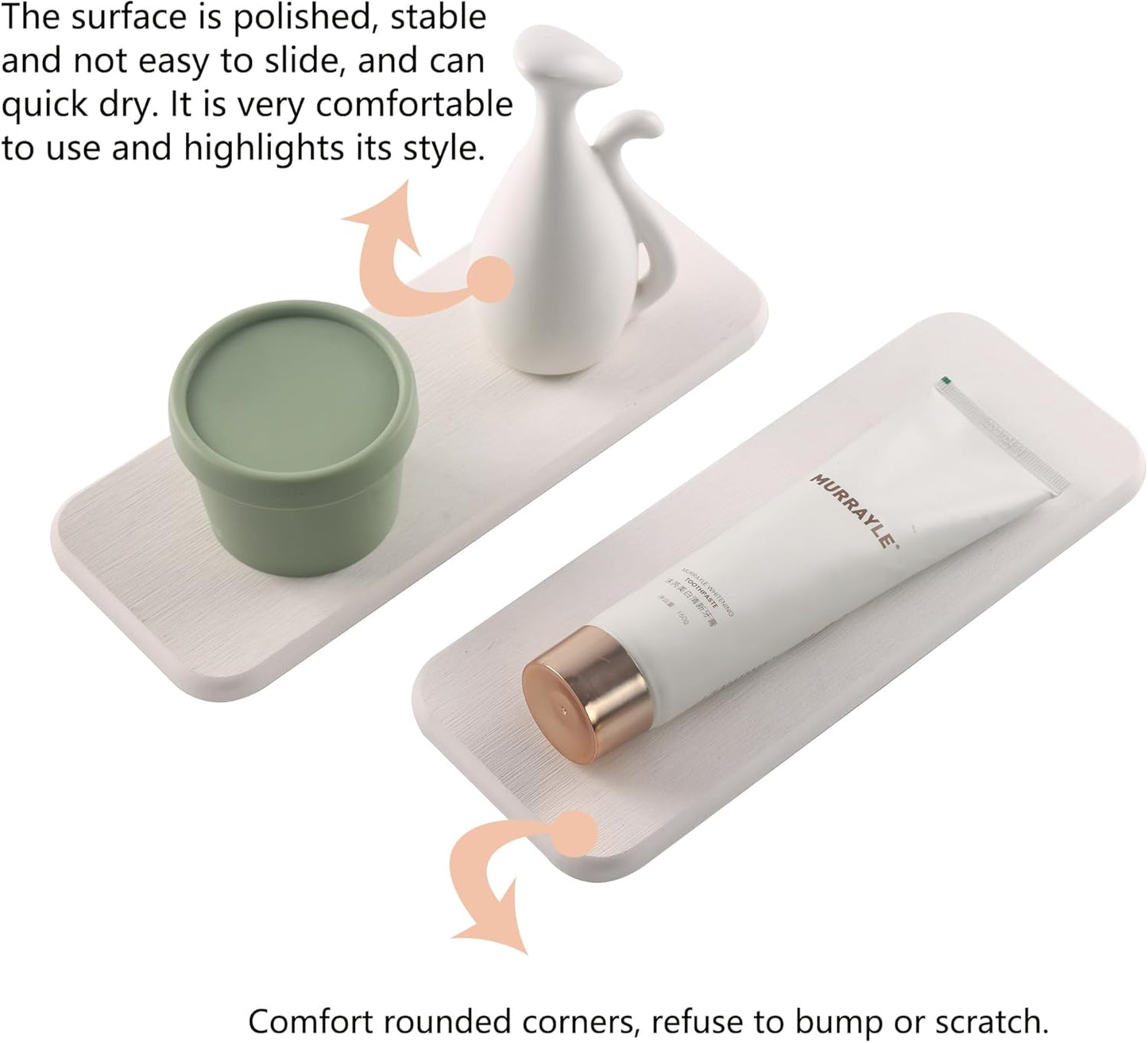 2 Pcs Water Absorbing Stone Trays, Kitchen/Bathroom Sink Soap Dish, Diatomite Tray Used for Hand Soap & Cosmetic Bottles in The Modern Home, 4" W x 9" L, White