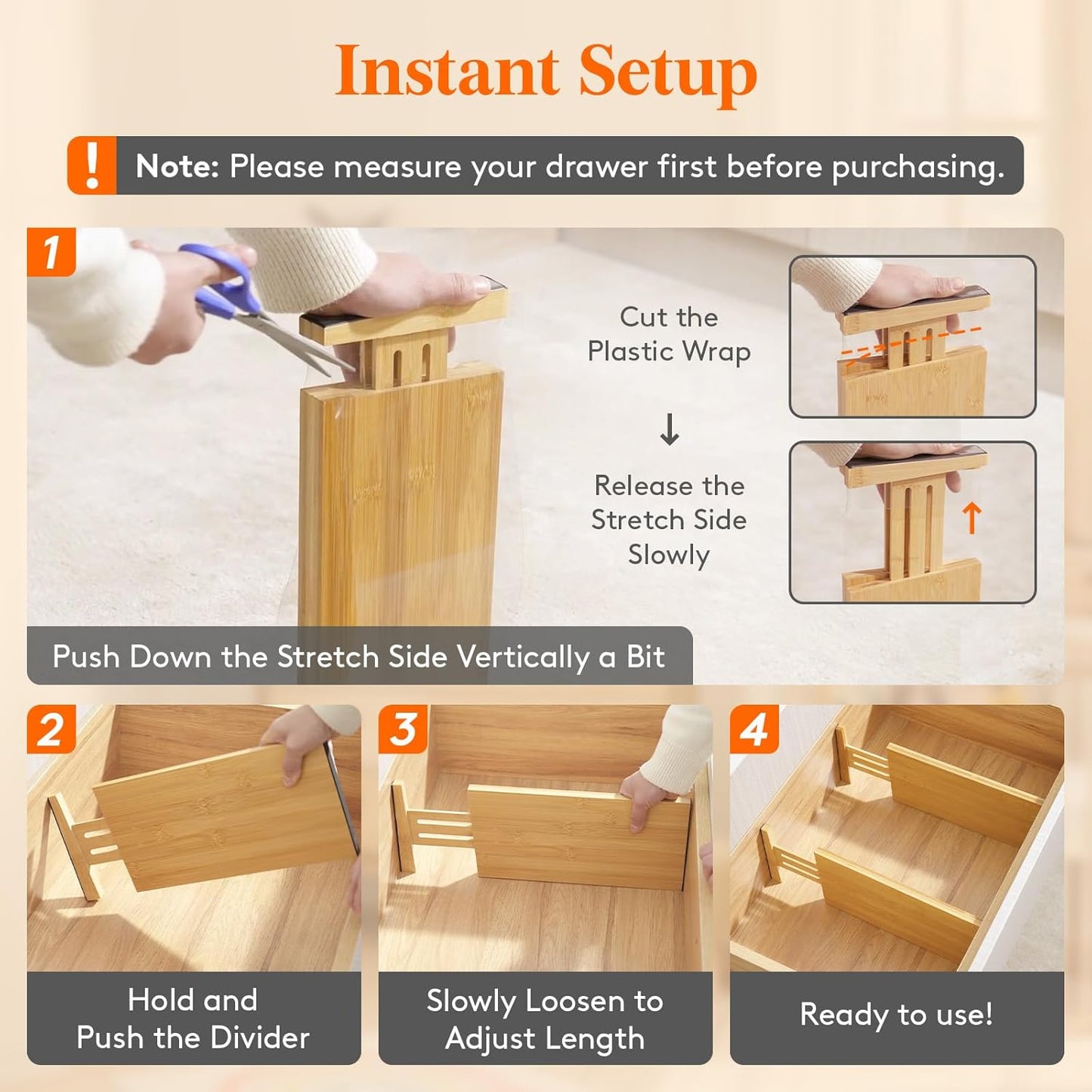 Lifewit 6 Pack 6" Deep Bamboo Drawer Dividers, 13-16.5" Expandable Drawer Organisers for Clothes, Adjustable Dresser Drawer Divider, Clothing Drawers Separators for Dresser, Bedroom, Bathroom, Office