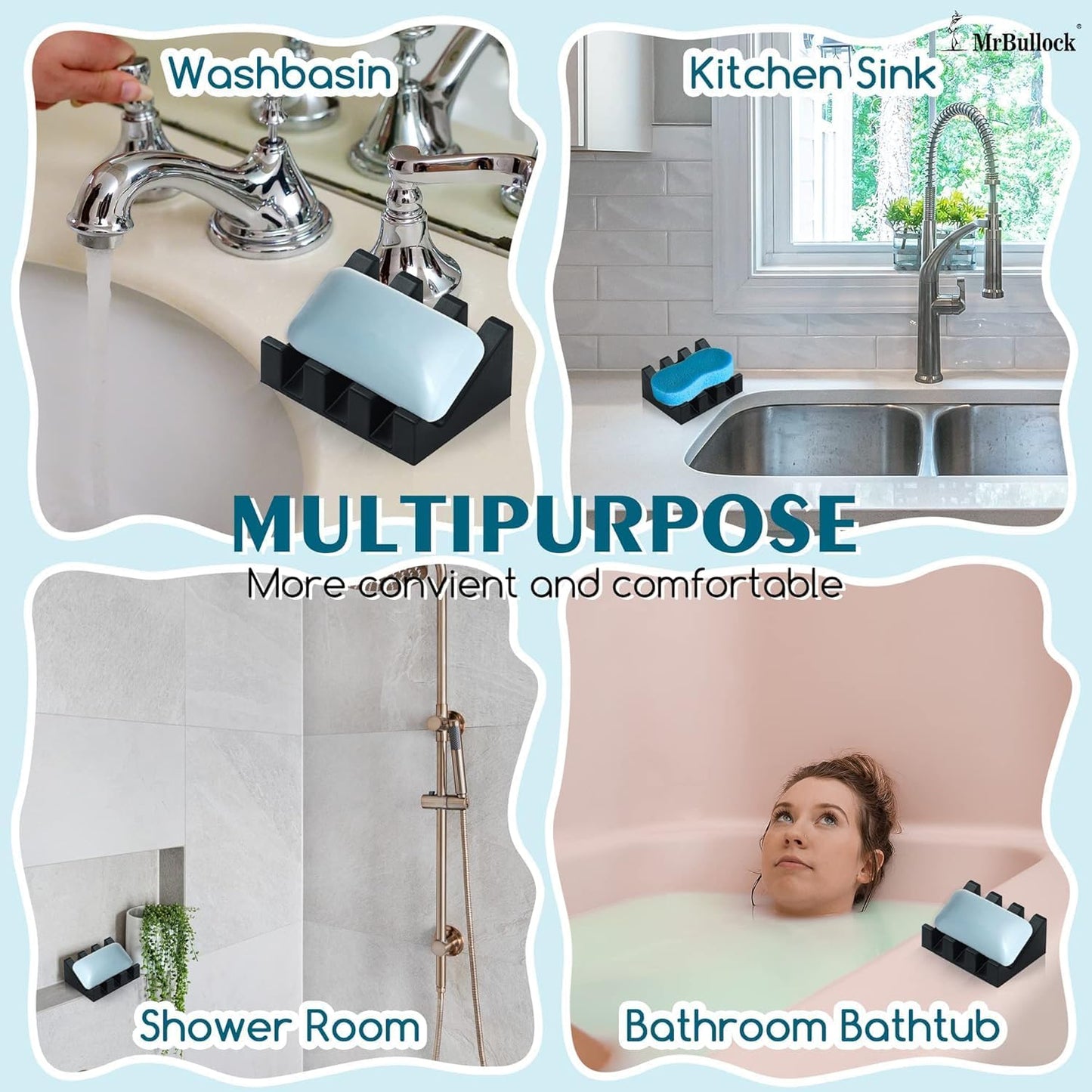 Silicone Soap Dish for Bar Soap Holder for Shower Bathroom Self Draining Waterfall Drying Tray Keep Soap Bars Dry Clean & Easy Cleaning (Black, 2)