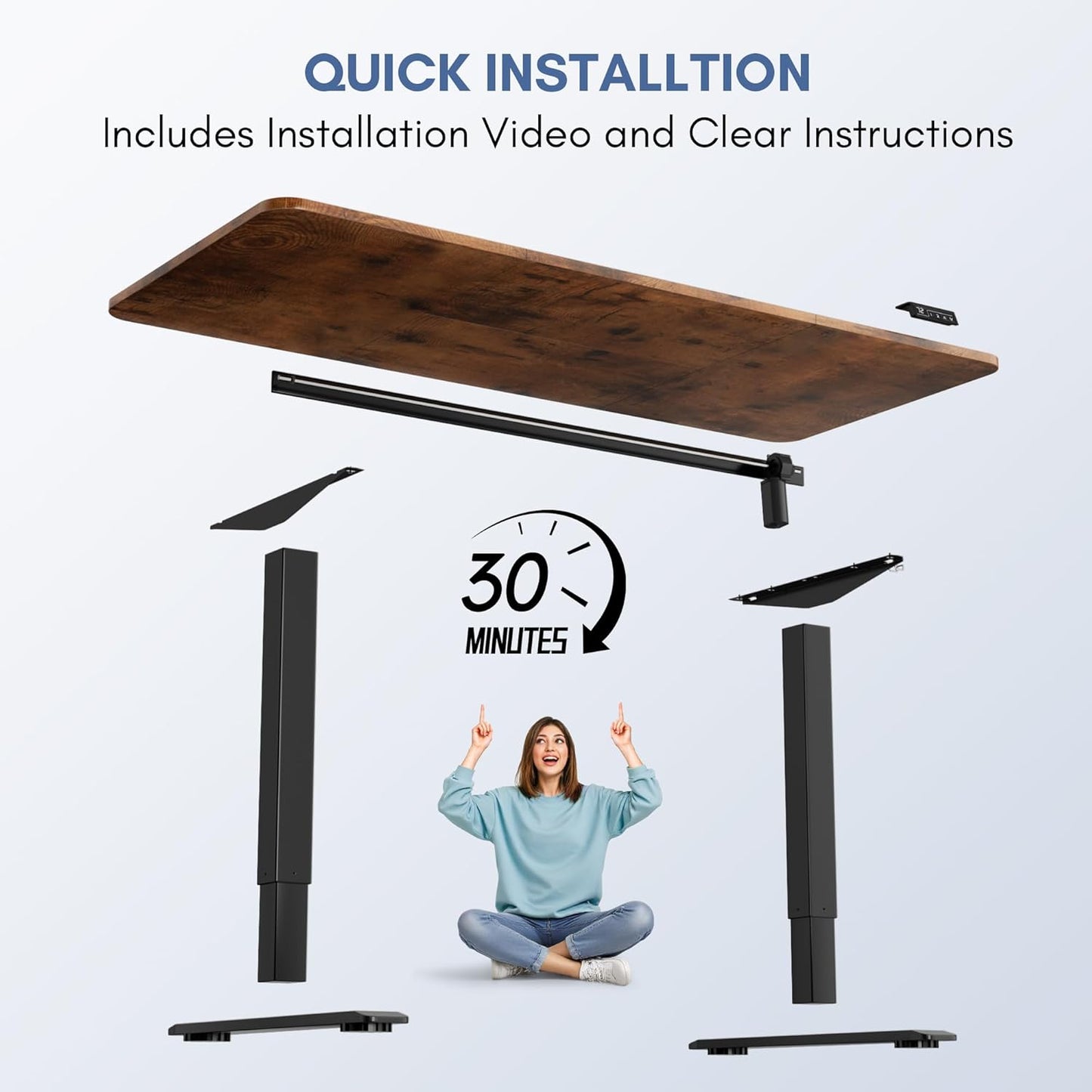 Furmax Electric Height Adjustable Standing Desk Large 63 x 24 Inches Sit Stand up Desk Home Office Computer Desk Memory Preset with T-Shaped Metal Bracket, Brown