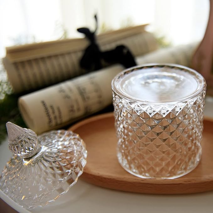 rejomiik Qtip Holder Glass Apothecary Jars with Lid Bathroom Accessories Vanity Organizers and Makeup Storage for Cotton Swabs, Balls, Pads, Floss Picks, Candy, 2 Pack Small and Large Clear