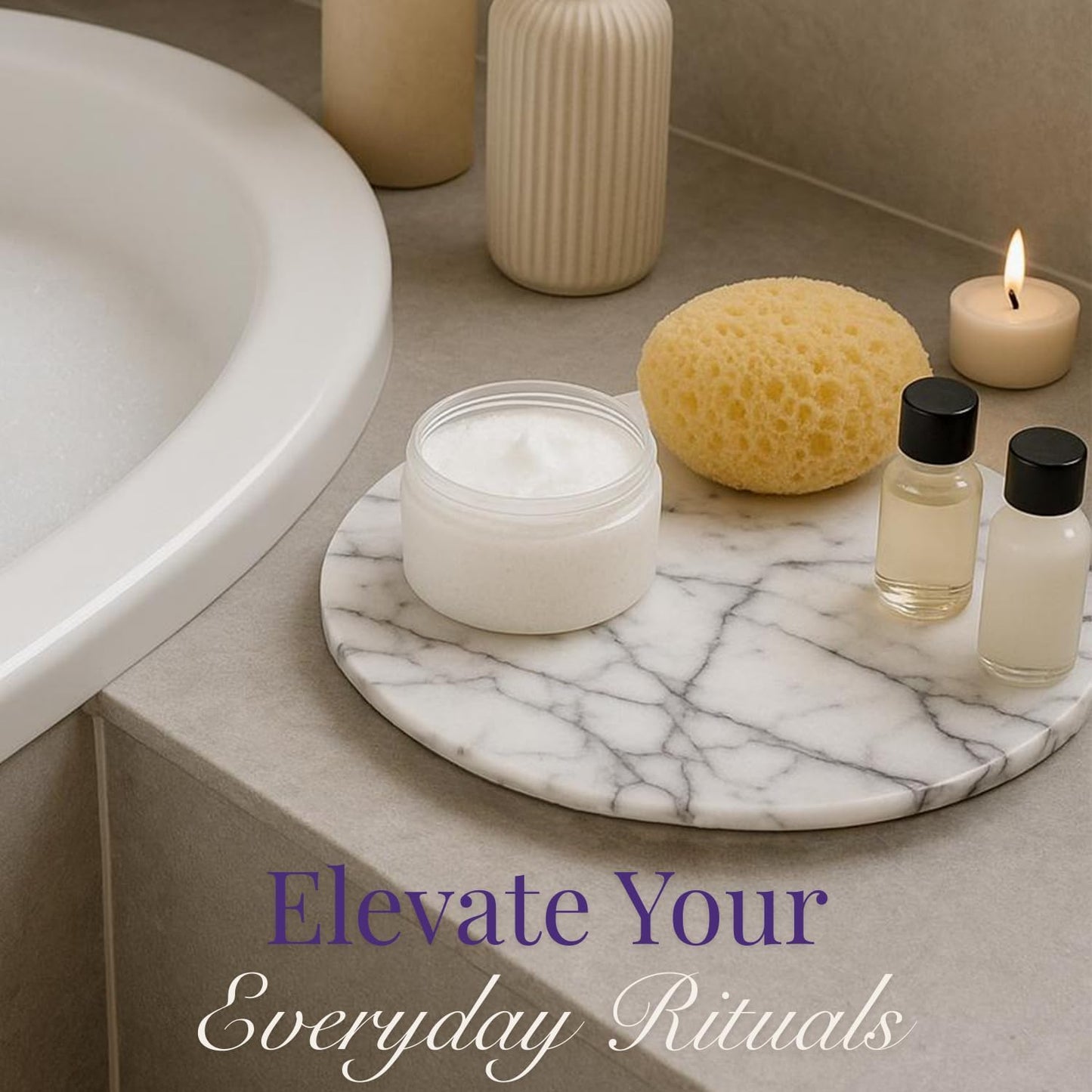 Handcrafted Marble Tray – Bathroom Counter Organizer, Jewelry Tray, Perfume Organizer & Decorative Tray for Vanity Accessories, Coffee Table Decor & Bathroom Countertop, Stone Trays (Round, Leilac)